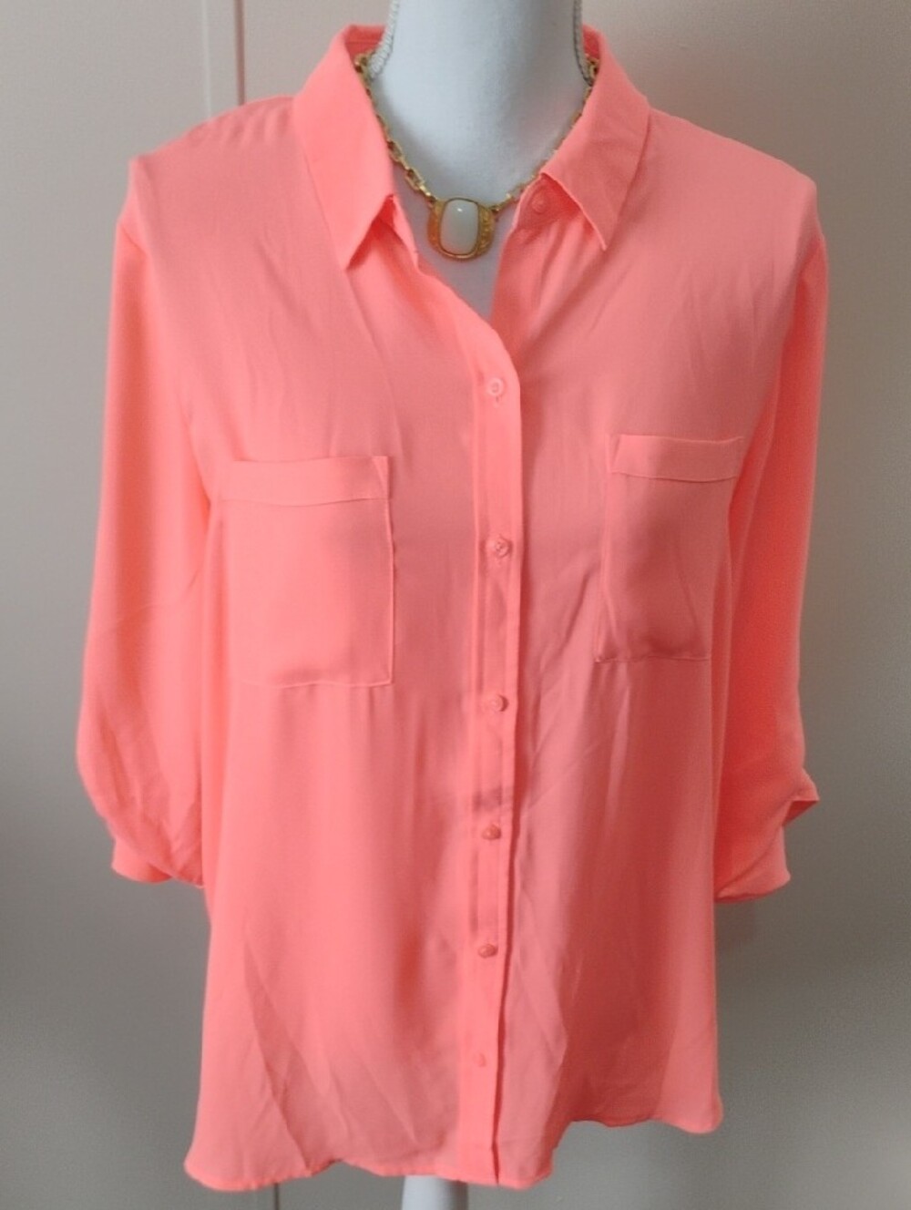 Gorgeous Apt. 9 Neon Coral Button-Down Shirt - Picture 5 of 6